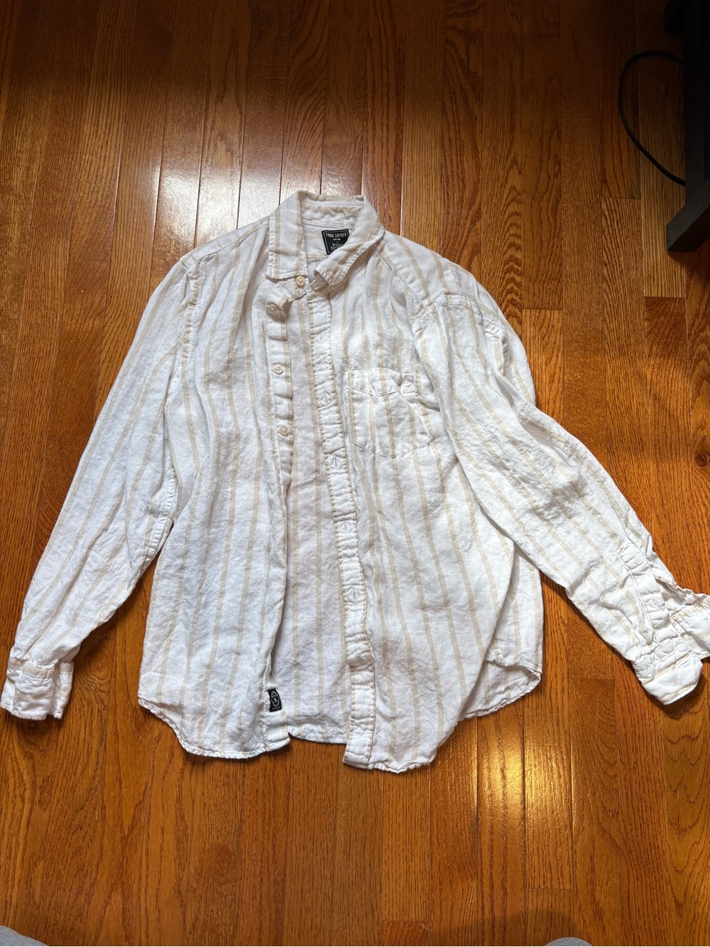 Todd Snyder X Baird McNutt 100% Irish Linen White Striped Button-Down Shirt